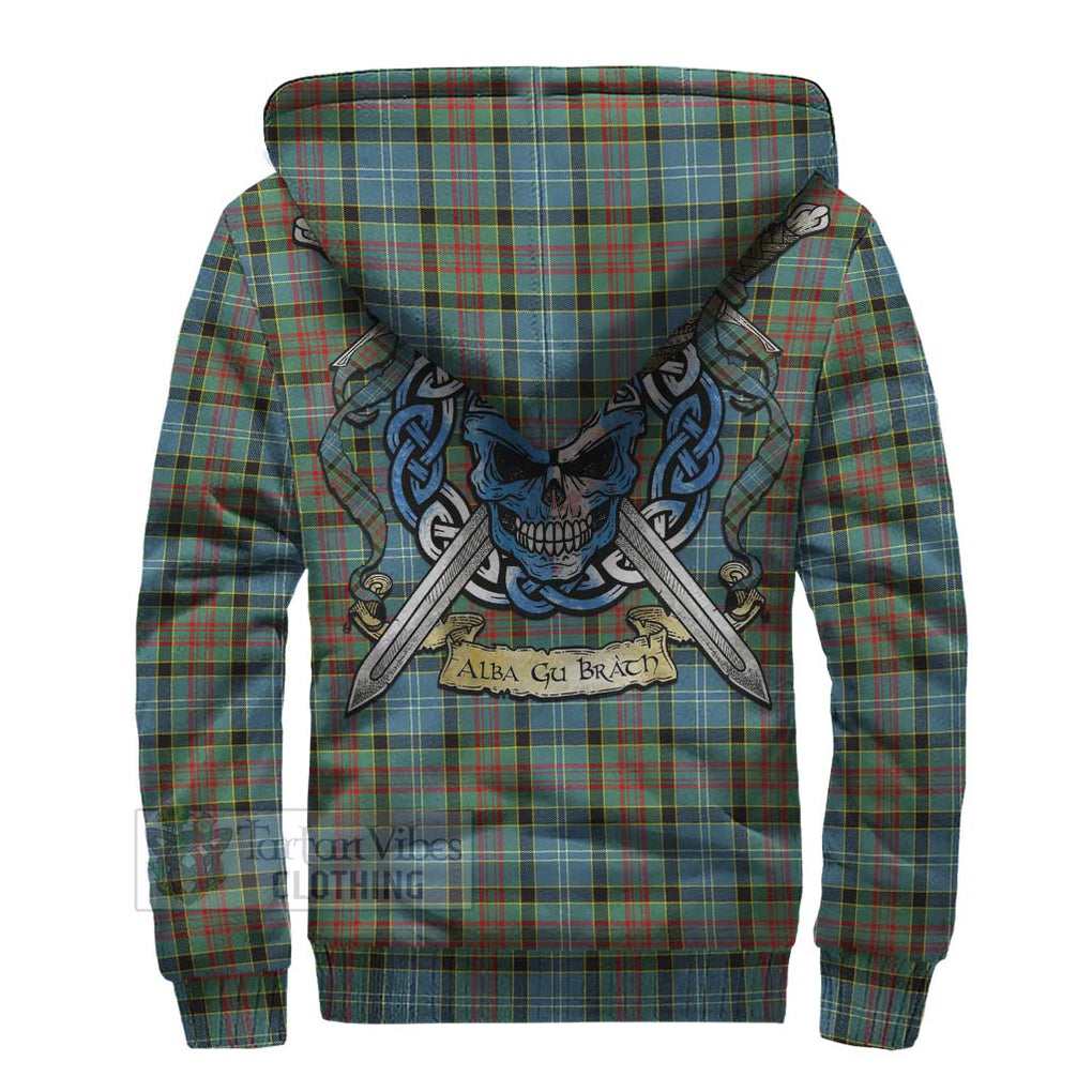 Tartan Vibes Clothing Paisley Tartan Sherpa Hoodie with Family Crest Celtic Skull Style