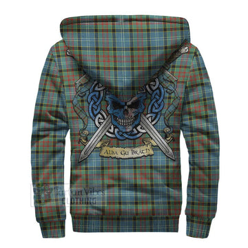 Paisley Tartan Sherpa Hoodie with Family Crest Celtic Skull Style