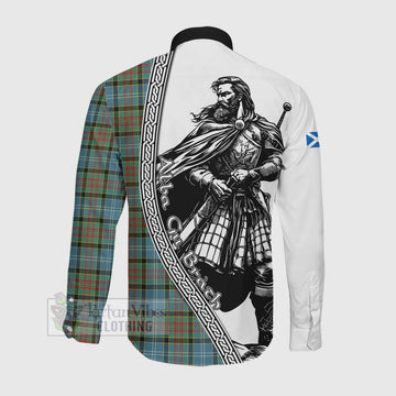 Paisley Tartan Clan Crest Long Sleeve Button Shirt with Highlander Warrior Celtic Style