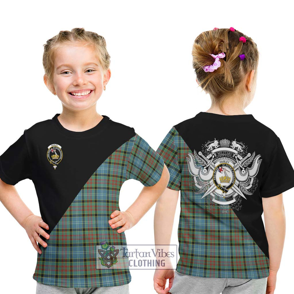 Paisley Tartan Kid T-Shirt with Family Crest and Military Logo Style - Tartanvibesclothing Shop