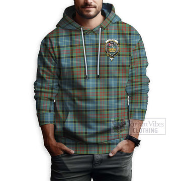 Paisley Tartan Hoodie with Family Crest and Bearded Skull Holding Bottles of Whiskey