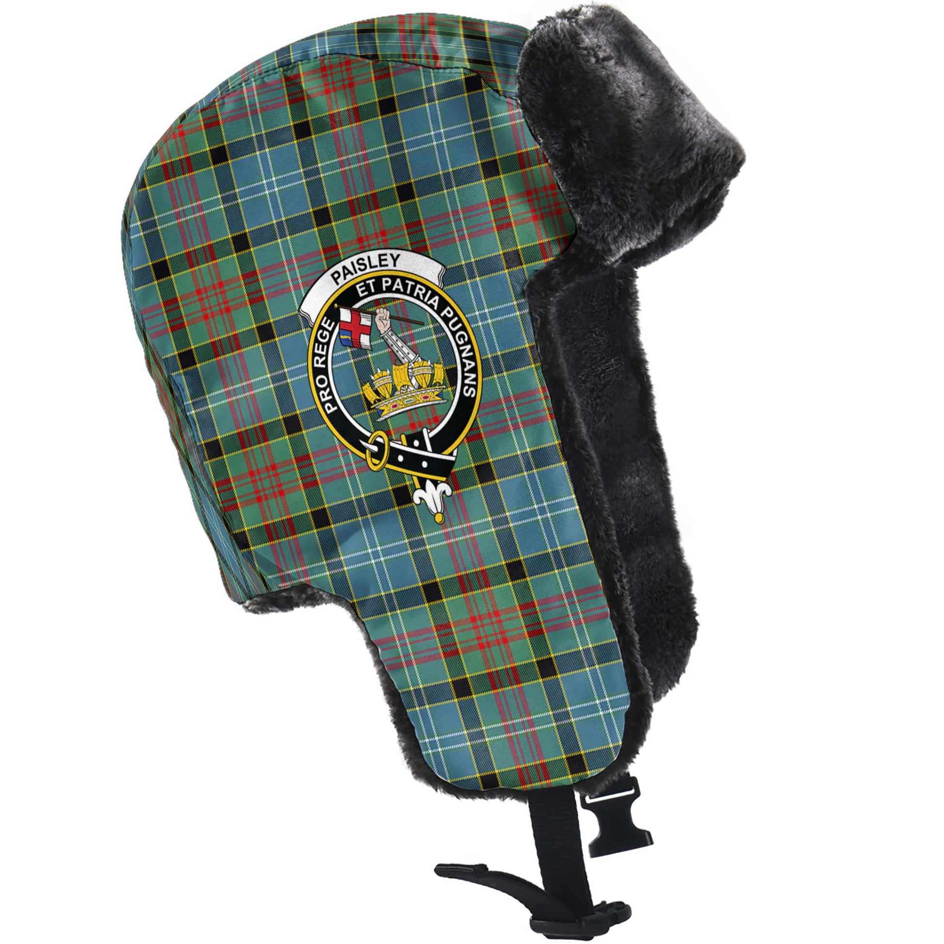 Paisley Tartan Winter Trapper Hat with Family Crest - Tartanvibesclothing