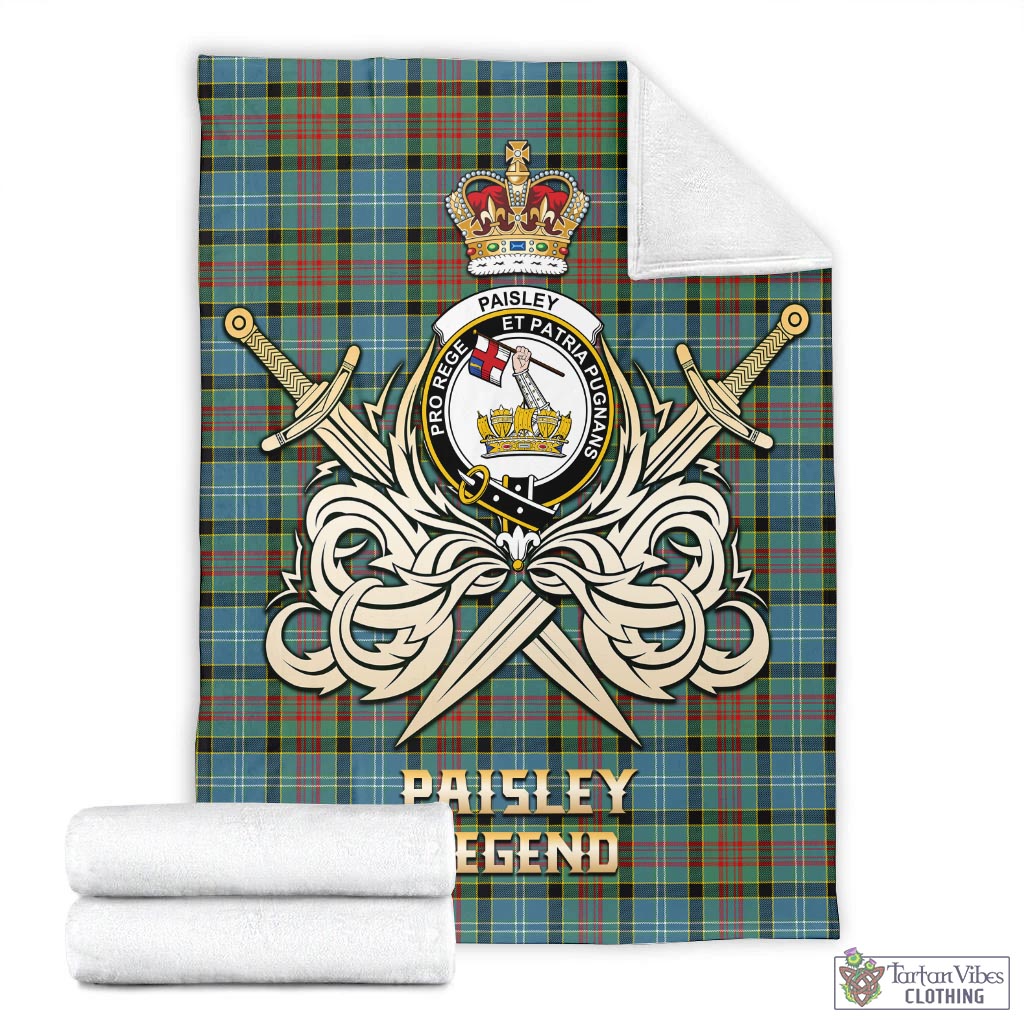 Tartan Vibes Clothing Paisley Tartan Blanket with Clan Crest and the Golden Sword of Courageous Legacy