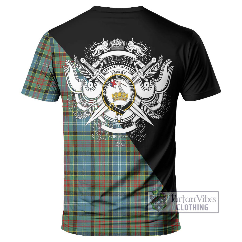 Paisley Tartan T-Shirt with Family Crest and Military Logo Style - Tartanvibesclothing Shop