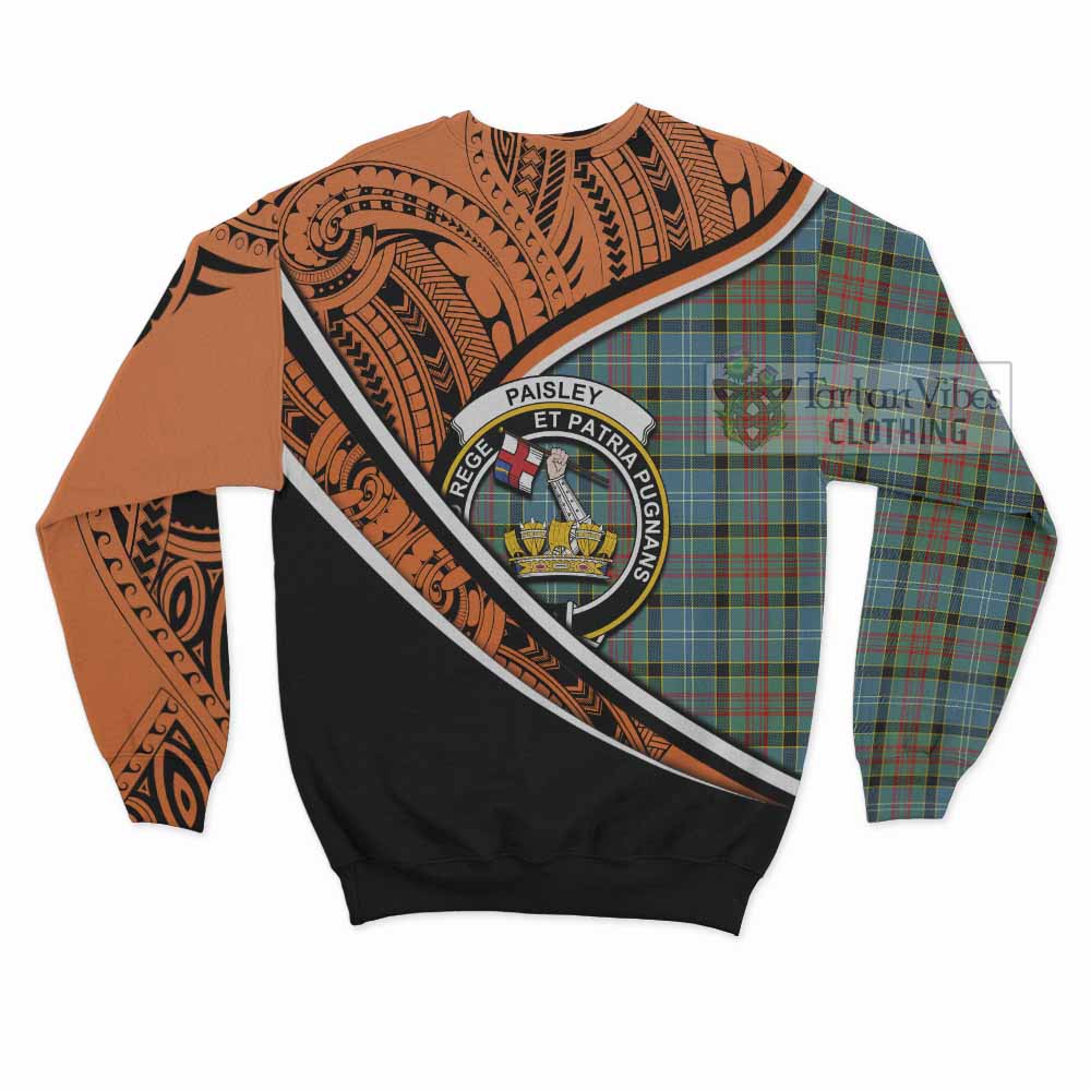 Tartan Vibes Clothing Paisley Crest Tartan Sweatshirt with Maori Tattoo Style - Orange Version