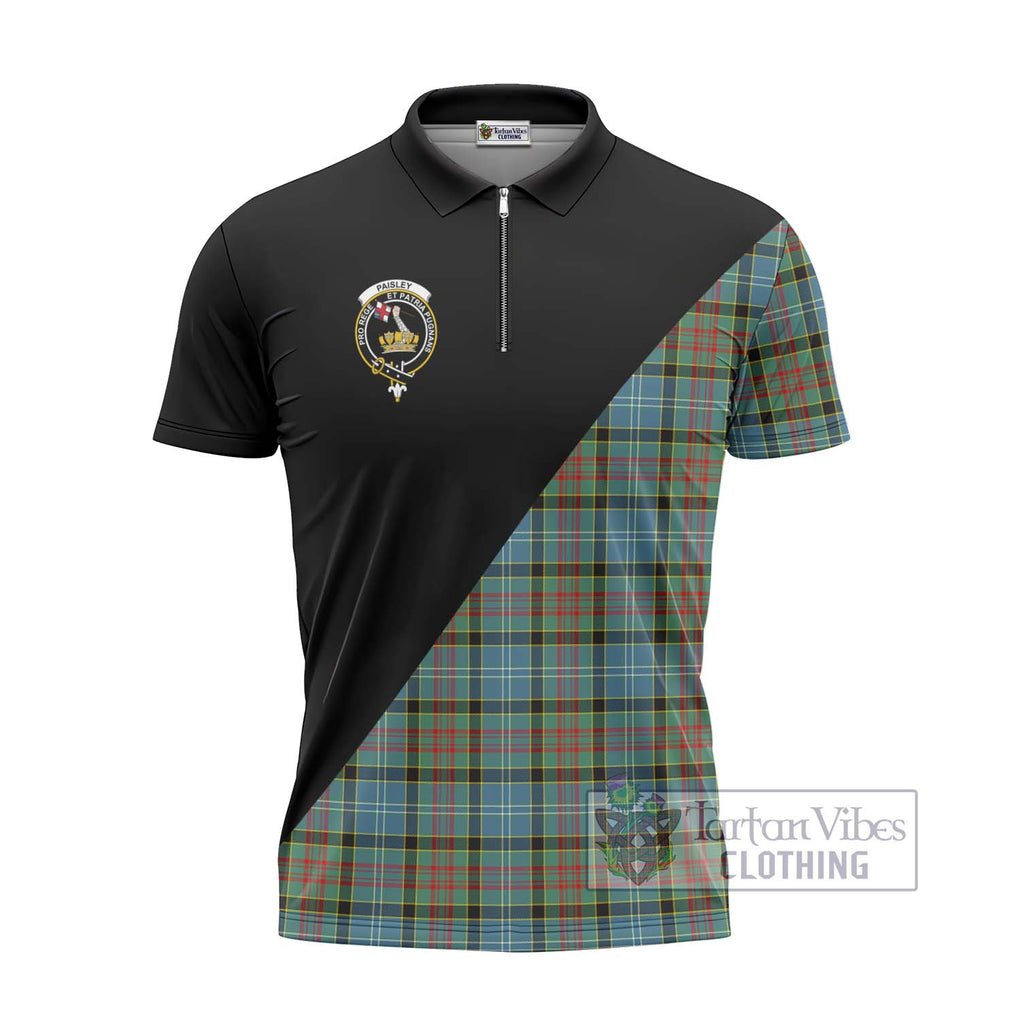 Paisley Tartan Zipper Polo Shirt with Family Crest and Military Logo Style - Tartanvibesclothing Shop