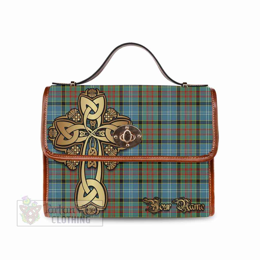 Tartan Vibes Clothing Paisley Tartan Waterproof Canvas Bag Golden Thistle Celtic Cross Style