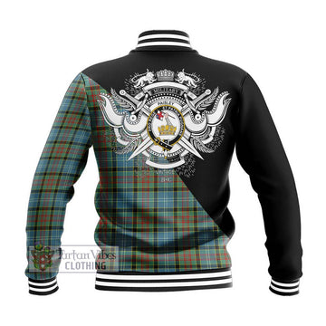 Paisley Tartan Baseball Jacket with Family Crest and Military Logo Style