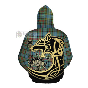 Paisley Tartan Cotton Hoodie with Family Crest Celtic Wolf Style