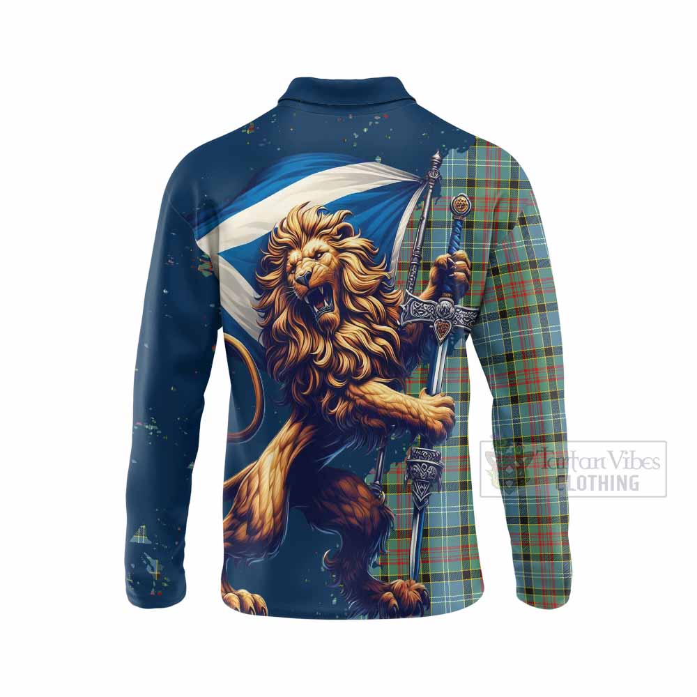 Tartan Vibes Clothing Paisley Tartan Family Crest Long Sleeve Polo Shirt with Scottish Majestic Lion