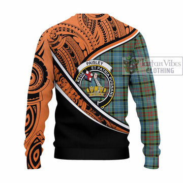 Paisley Crest Tartan Knitted Sweater with Polynesian Vibes Style - Orange Version