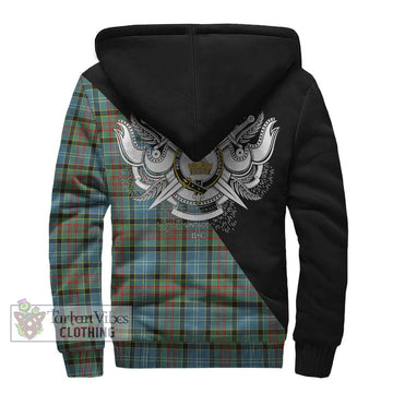 Paisley Tartan Sherpa Hoodie with Family Crest and Military Logo Style