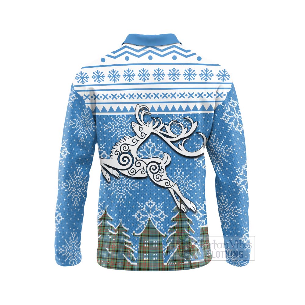 Tartan Vibes Clothing Paisley Clan Christmas Long Sleeve Polo Shirt Celtic Reindeer Style