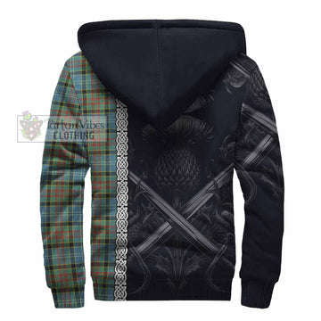 Paisley Tartan Sherpa Hoodie with Family Crest Cross Sword Thistle Celtic Vibes