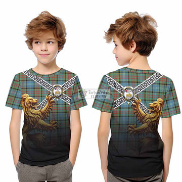 Paisley Crest Tartan Kid T-Shirt with Golden Lion Emblem Celtic Style - Tartan Vibes Clothing