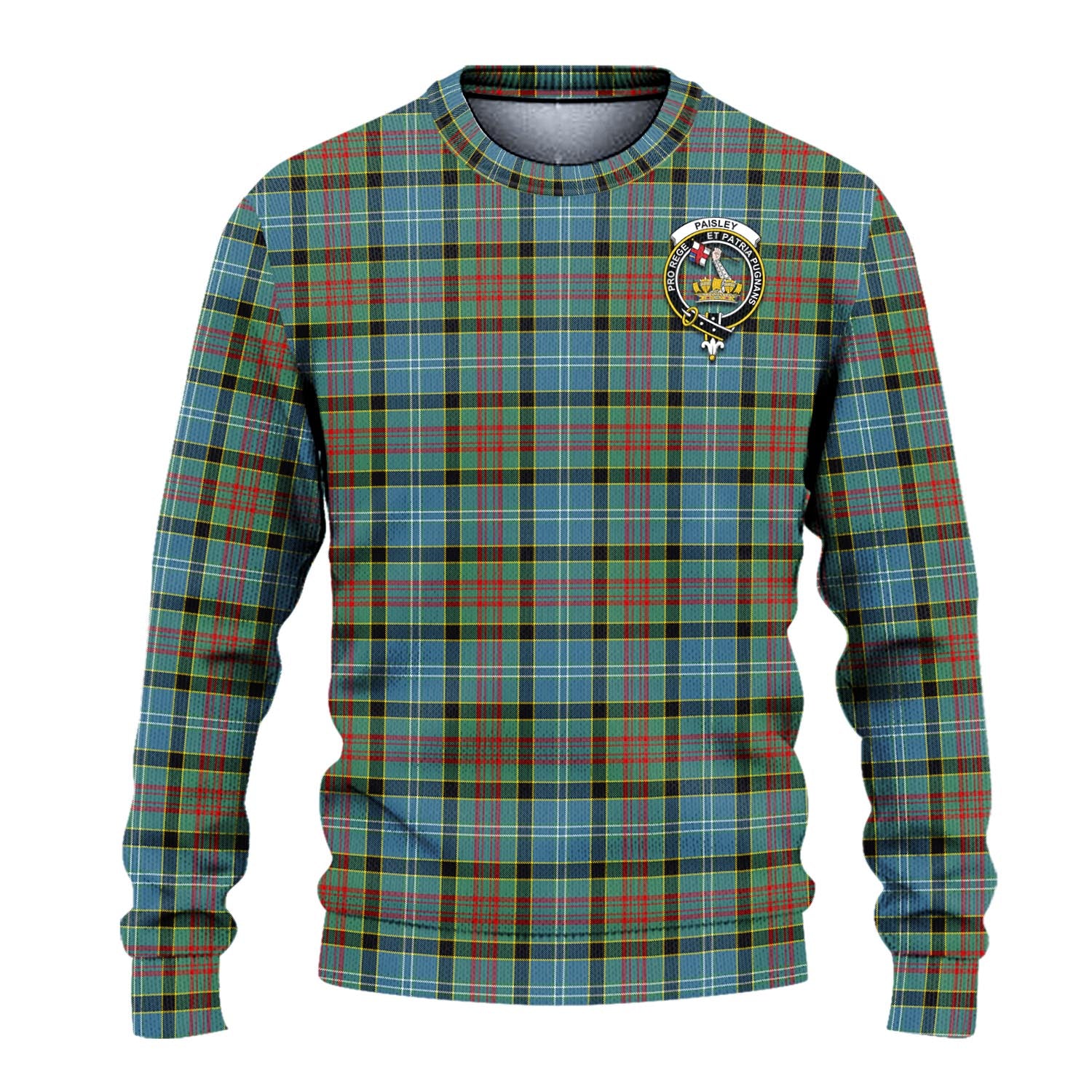 Paisley Tartan Knitted Sweater with Family Crest - Tartanvibesclothing