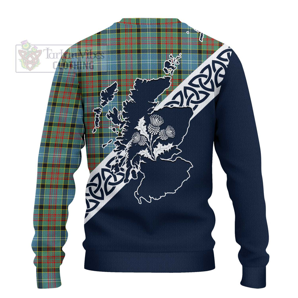 Tartan Vibes Clothing Paisley Tartan Knitted Sweater Featuring Thistle and Scotland Map