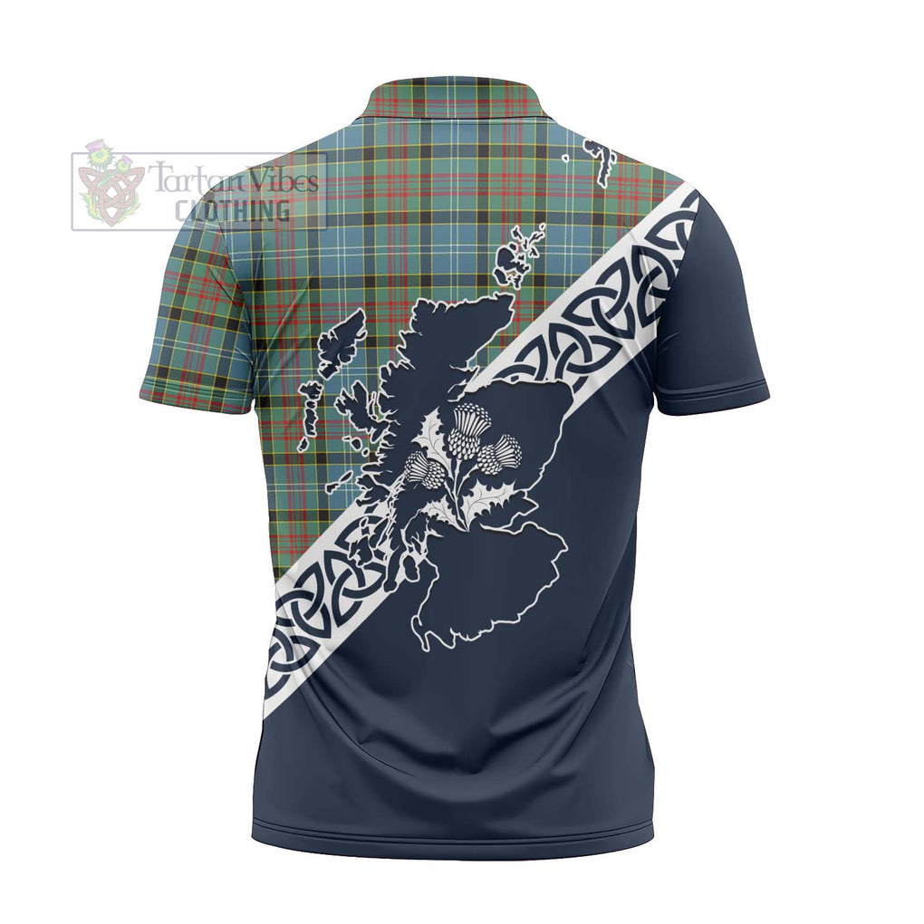 Tartan Vibes Clothing Paisley Tartan Zipper Polo Shirt Featuring Thistle and Scotland Map