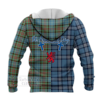 Paisley Tartan Knitted Hoodie Happy St. Andrew's Day Half Tartan Style