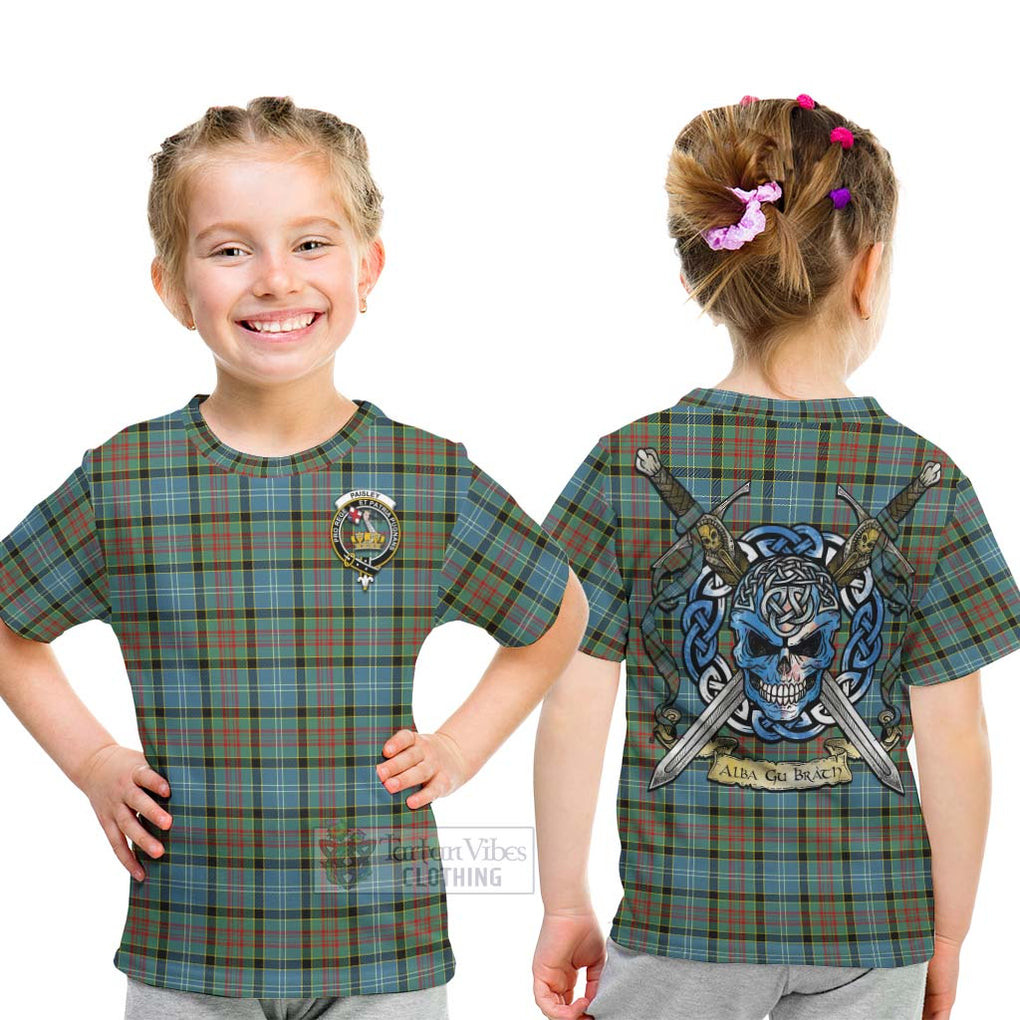 Tartan Vibes Clothing Paisley Tartan Kid T-Shirt with Family Crest Celtic Skull Style