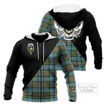 Paisley Tartan Knitted Hoodie with Family Crest and Military Logo Style