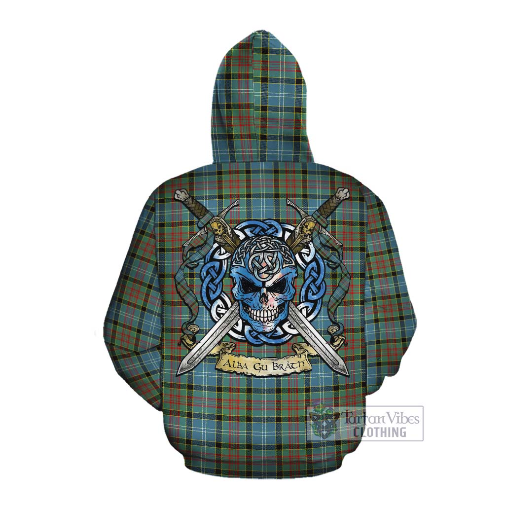 Tartan Vibes Clothing Paisley Tartan Cotton Hoodie with Family Crest Celtic Skull Style