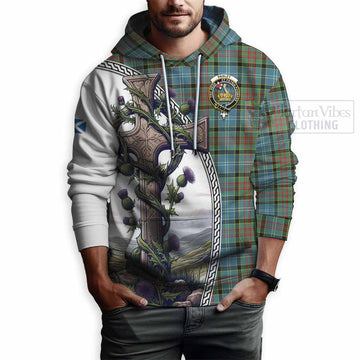 Paisley Tartan Hoodie with Family Crest and St. Andrew's Cross Accented by Thistle Vines