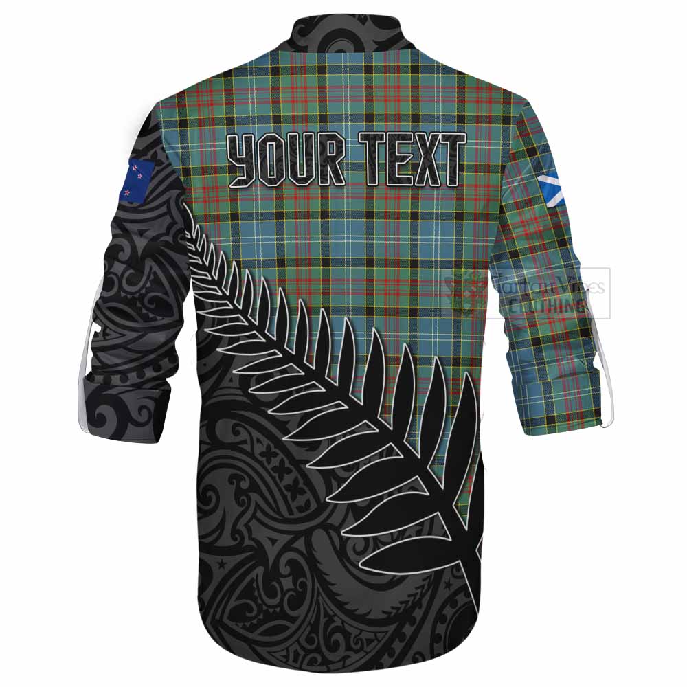 Tartan Vibes Clothing Paisley Crest Tartan Ghillie Kilt Shirt with New Zealand Silver Fern Half Style