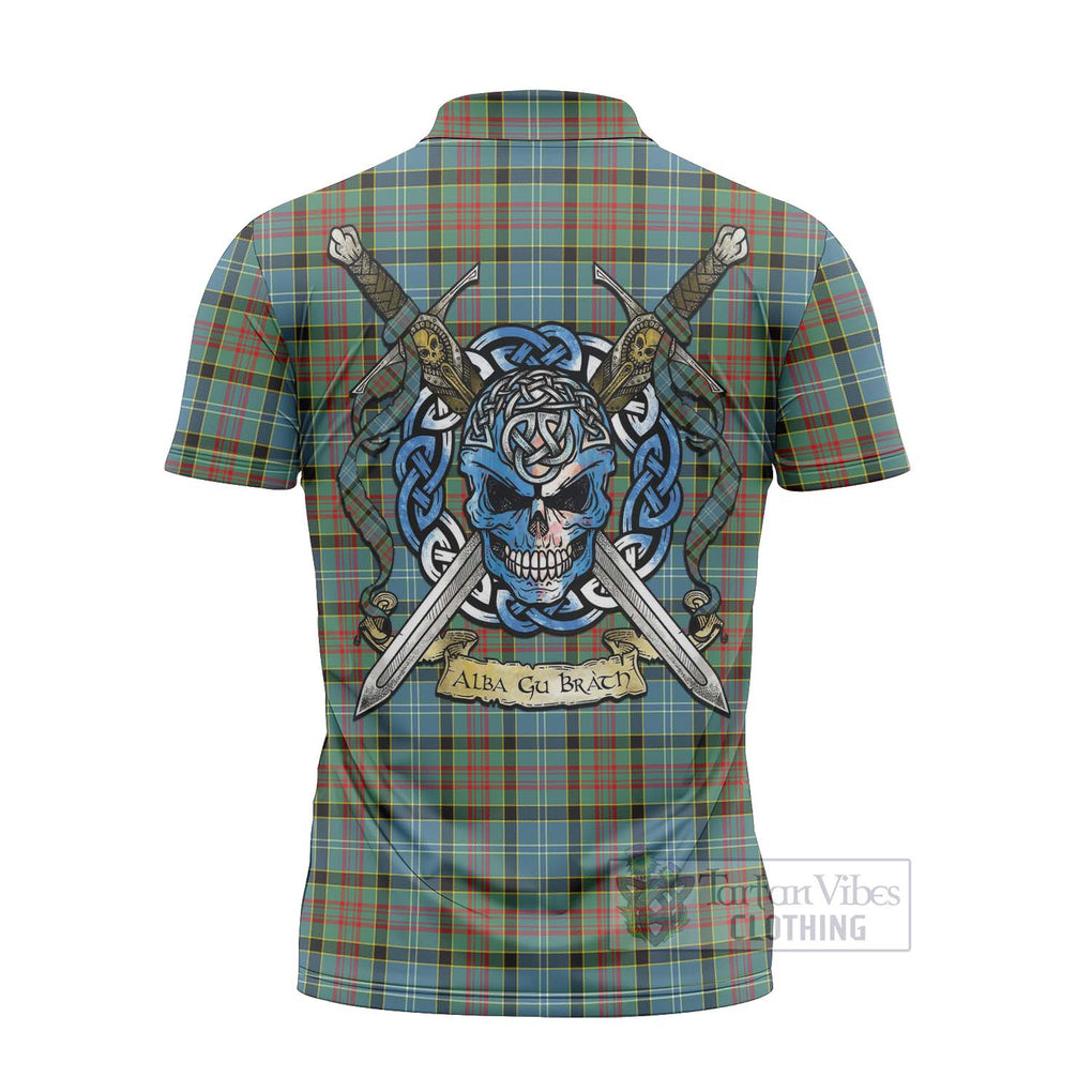 Tartan Vibes Clothing Paisley Tartan Zipper Polo Shirt with Family Crest Celtic Skull Style