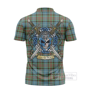 Paisley Tartan Zipper Polo Shirt with Family Crest Celtic Skull Style