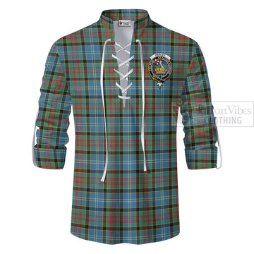 Paisley Tartan Ghillie Kilt Shirt with Family Crest Celtic Skull Style