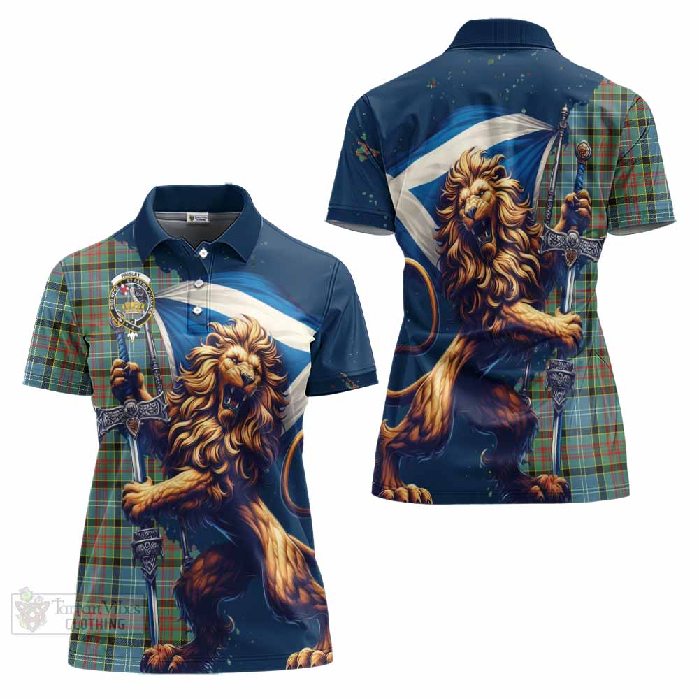 Tartan Vibes Clothing Paisley Tartan Family Crest Women's Polo Shirt with Scottish Majestic Lion