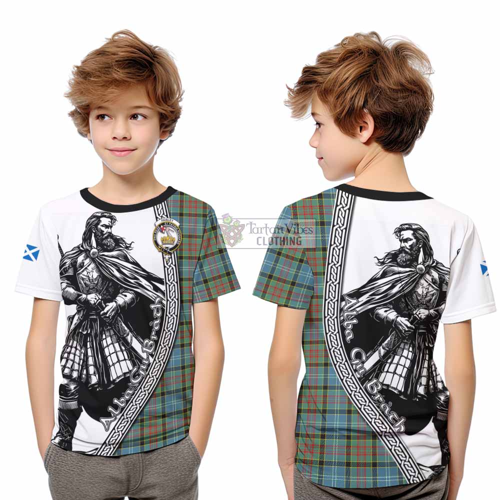 Paisley Tartan Clan Crest Kid T-Shirt with Highlander Warrior Celtic Style