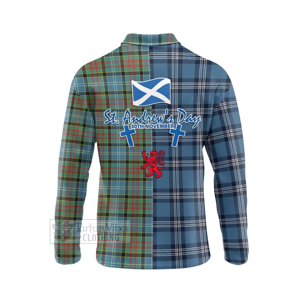 Tartan Vibes Clothing Paisley Tartan Long Sleeve Polo Shirt Happy St. Andrew's Day Half Tartan Style