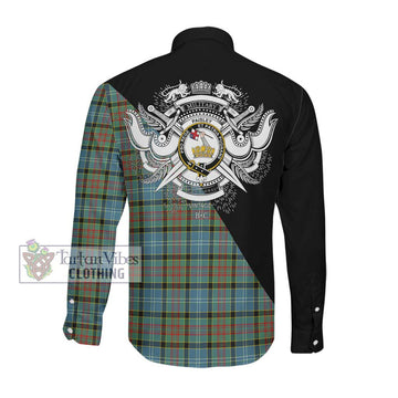 Paisley Tartan Long Sleeve Button Shirt with Family Crest and Military Logo Style