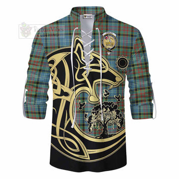 Paisley Tartan Ghillie Kilt Shirt with Family Crest Celtic Wolf Style