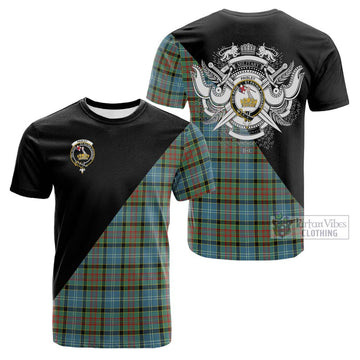 Paisley Tartan Cotton T-shirt with Family Crest and Military Logo Style