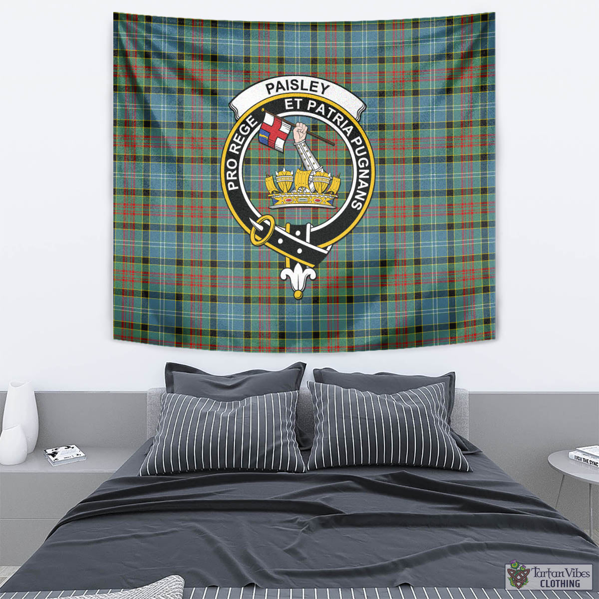 Tartan Vibes Clothing Paisley Tartan Tapestry Wall Hanging and Home Decor for Room with Family Crest