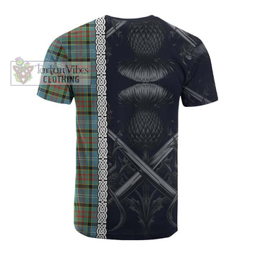 Paisley Tartan Cotton T-shirt with Family Crest Cross Sword Thistle Celtic Vibes