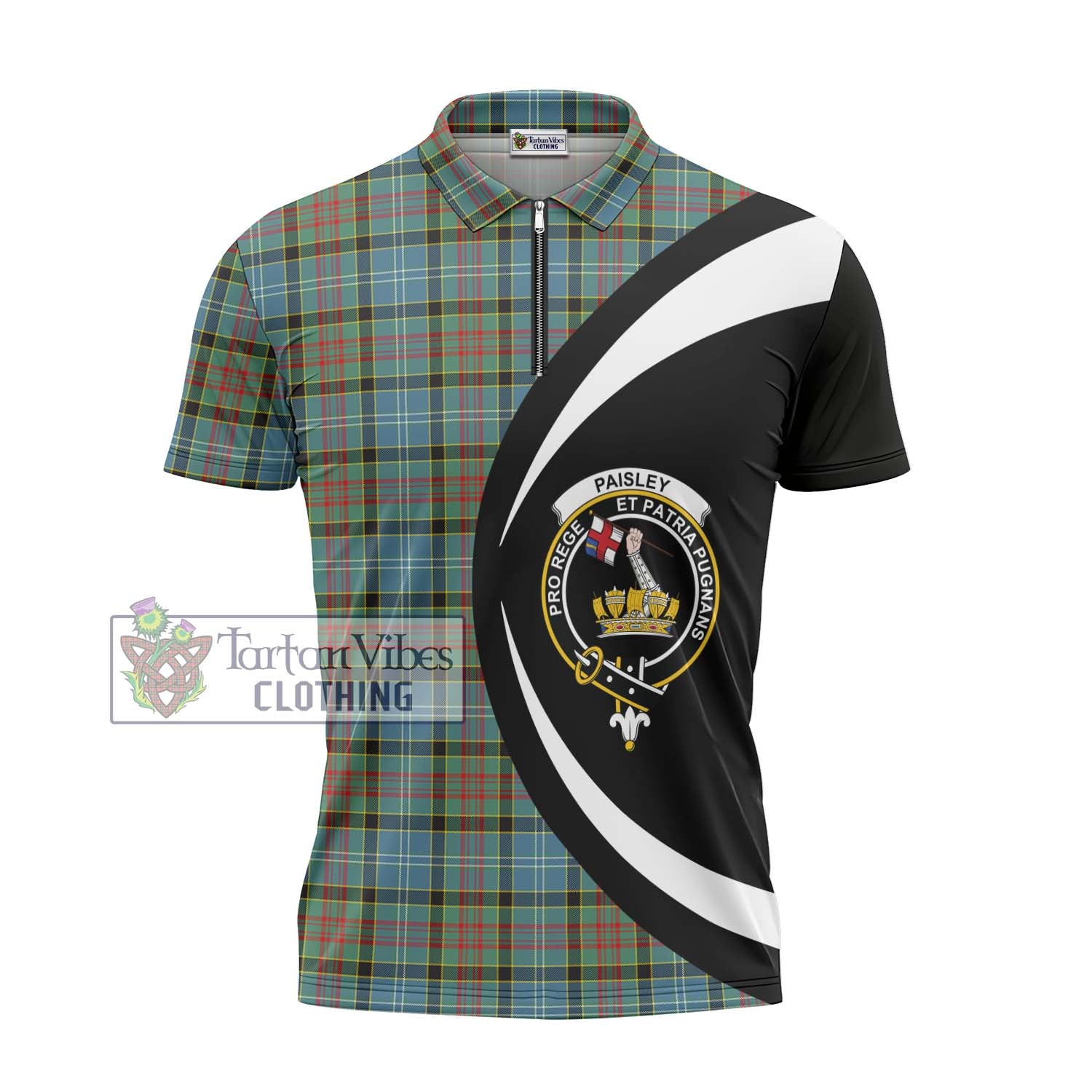 Tartan Vibes Clothing Paisley Tartan Zipper Polo Shirt with Family Crest Circle Style