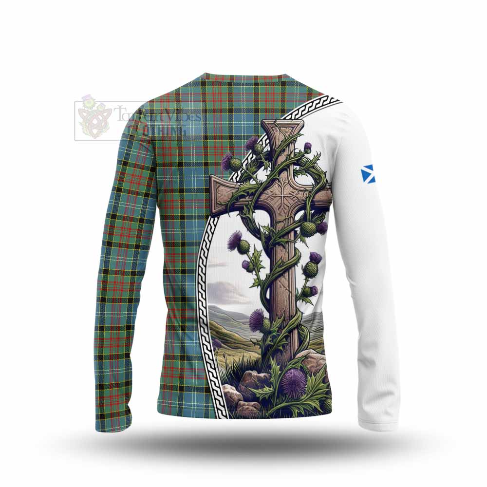 Tartan Vibes Clothing Paisley Tartan Long Sleeve T-Shirt with Family Crest and St. Andrew's Cross Accented by Thistle Vines