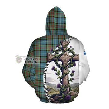 Paisley Tartan Cotton Hoodie with Family Crest and St. Andrew's Cross Accented by Thistle Vines Pullover Hoodie - Tartan Vibes Clothing