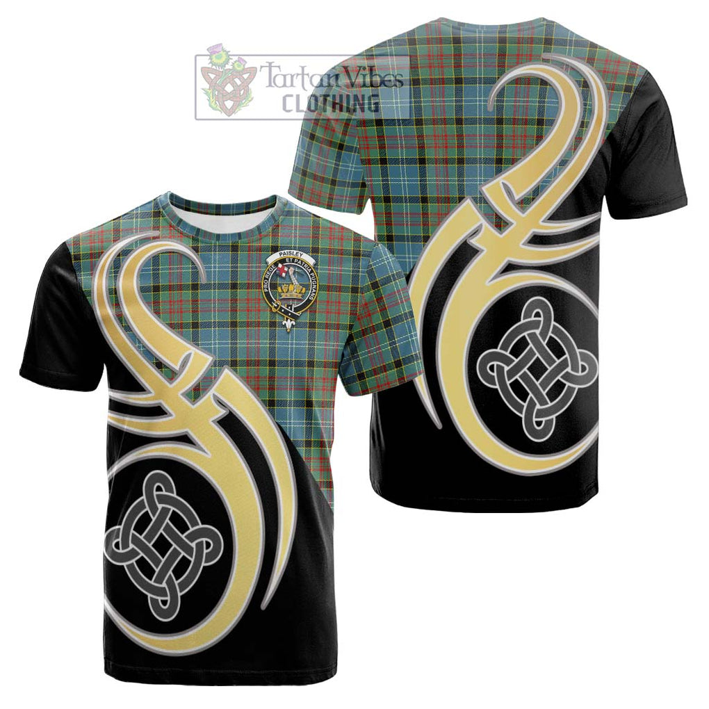 Tartan Vibes Clothing Paisley Tartan Cotton T-shirt with Family Crest and Celtic Symbol Style