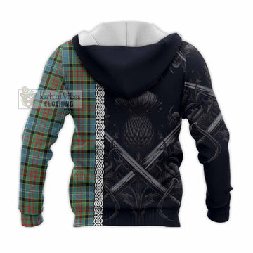 Paisley Tartan Knitted Hoodie with Family Crest Cross Sword Thistle Celtic Vibes