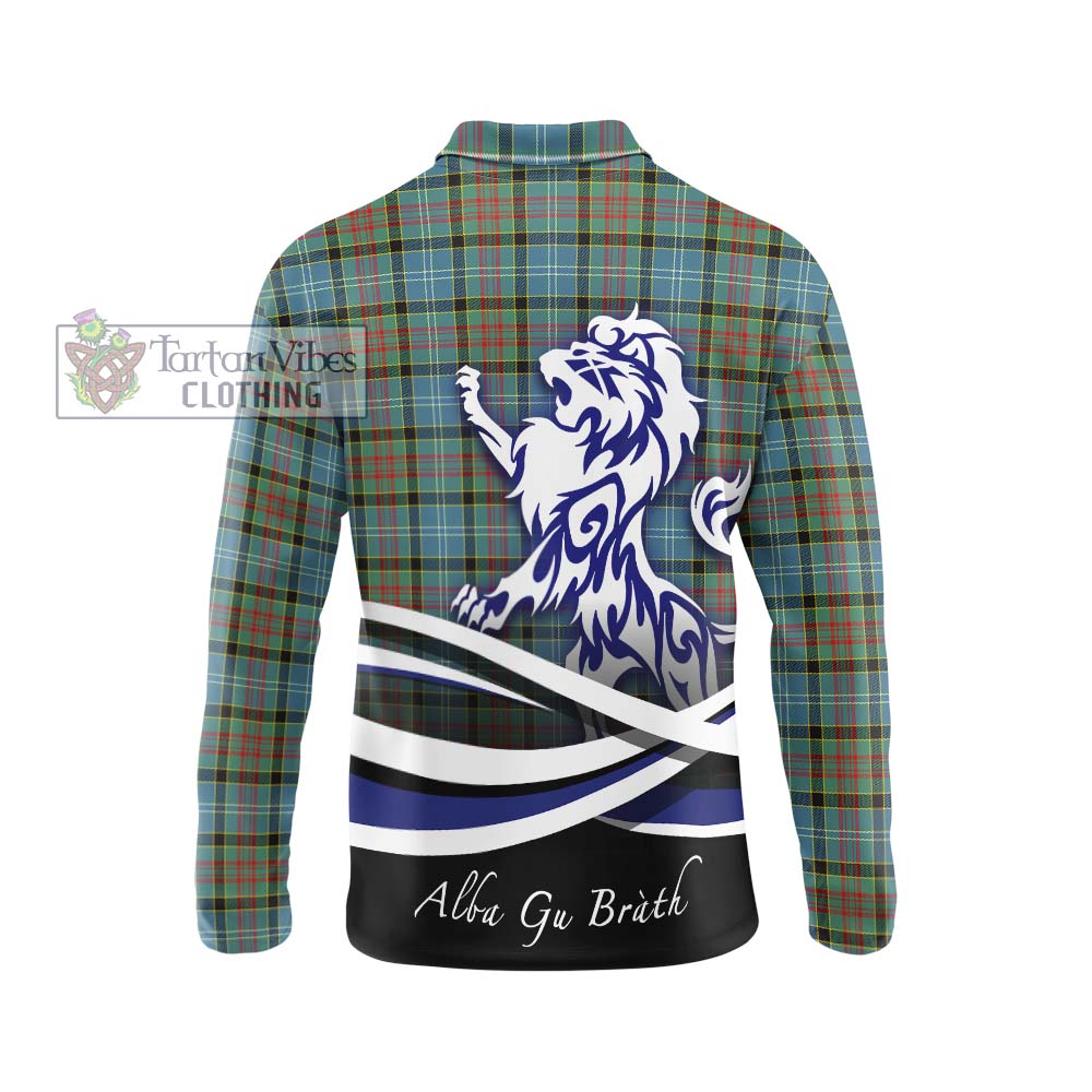 Paisley Tartan Long Sleeve Polo Shirt with Alba Gu Brath Regal Lion Emblem - Tartanvibesclothing Shop