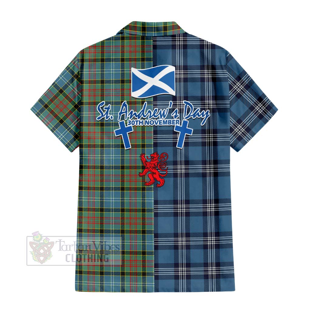 Tartan Vibes Clothing Paisley Tartan Short Sleeve Button Shirt Happy St. Andrew's Day Half Tartan Style