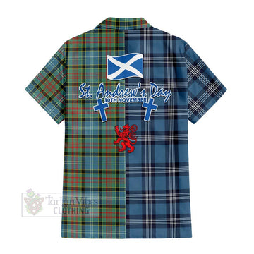 Paisley Tartan Short Sleeve Button Shirt Happy St. Andrew's Day Half Tartan Style