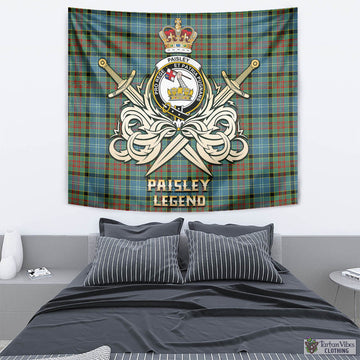 Paisley Tartan Tapestry with Clan Crest and the Golden Sword of Courageous Legacy