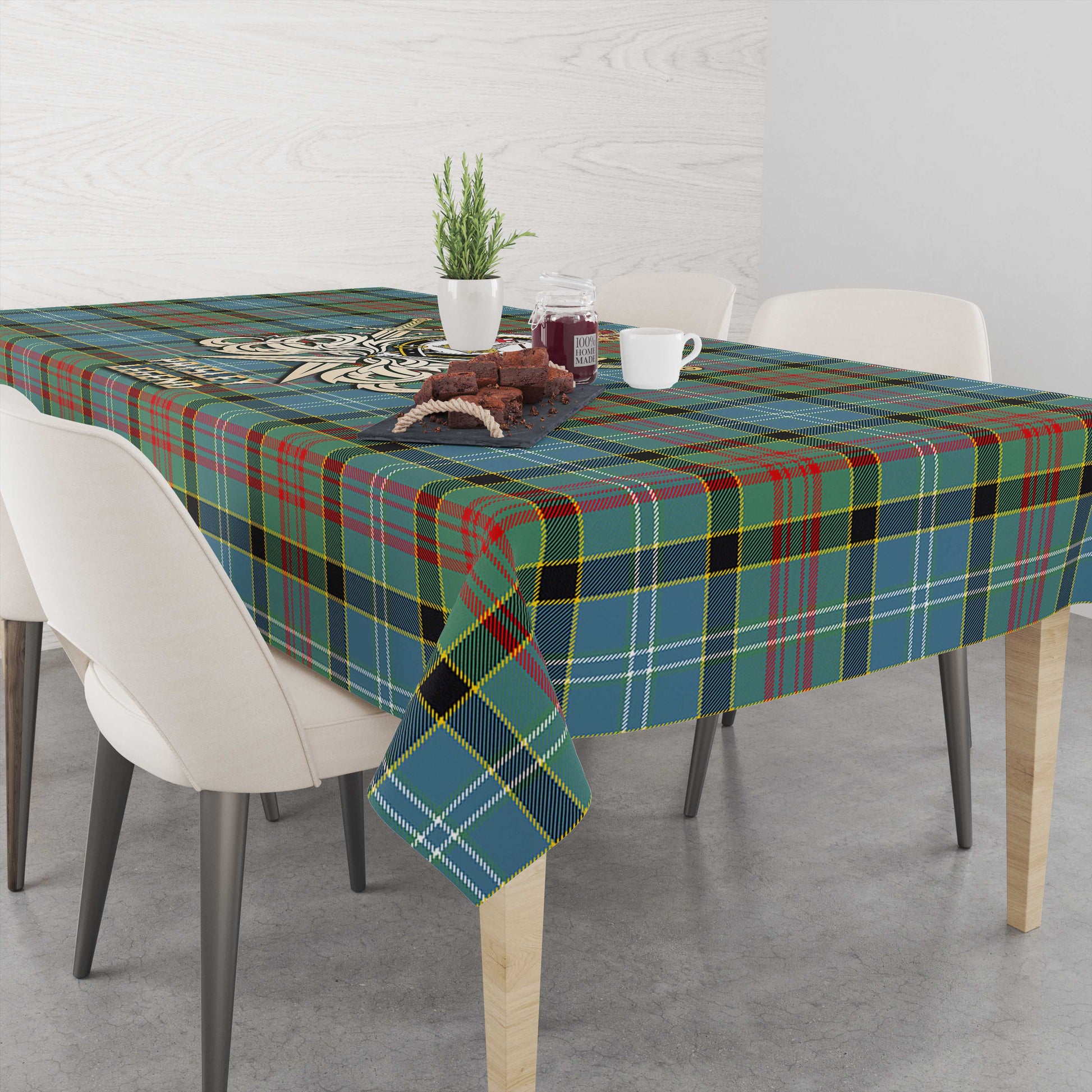 Tartan Vibes Clothing Paisley Tartan Tablecloth with Clan Crest and the Golden Sword of Courageous Legacy