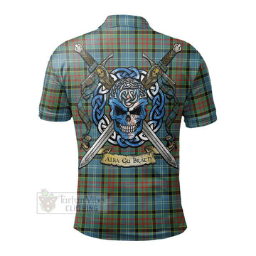 Paisley Tartan Polo Shirt with Family Crest Celtic Skull Style